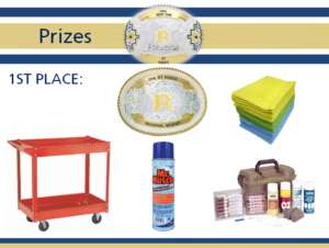 First place prizes: Belt Buckle, Refurbishment Cart and Supples