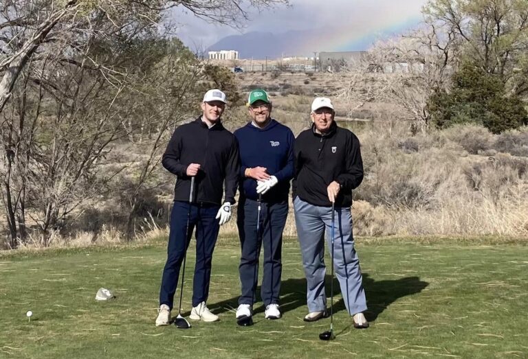 Alex Rindone of O’Rourke Sales Company (L), Kevin Silvers of New Generations Diamond & Jewelry Co. (C), and TRIB Group Executive Director Dennis Shields (R), enjoy a round of golf.