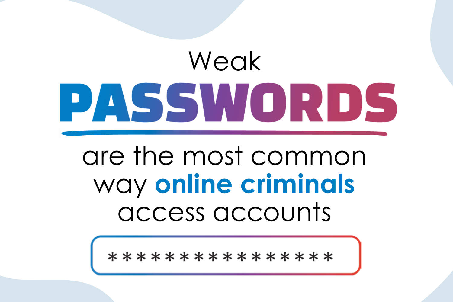 Weak Passwords are the most common way online criminals access accounts