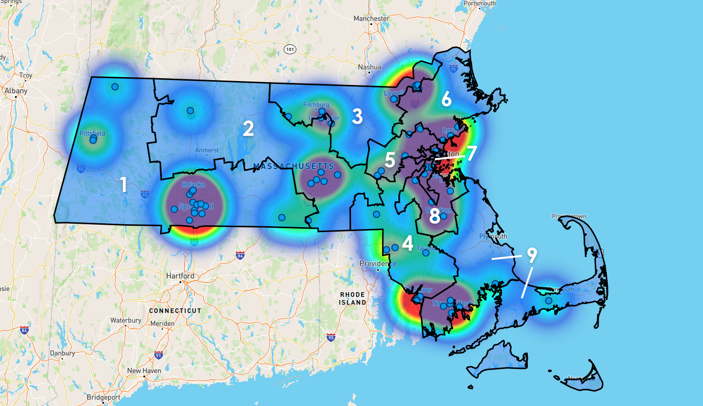 Massachusetts Congressional District Map - Rent-to-Own Locations