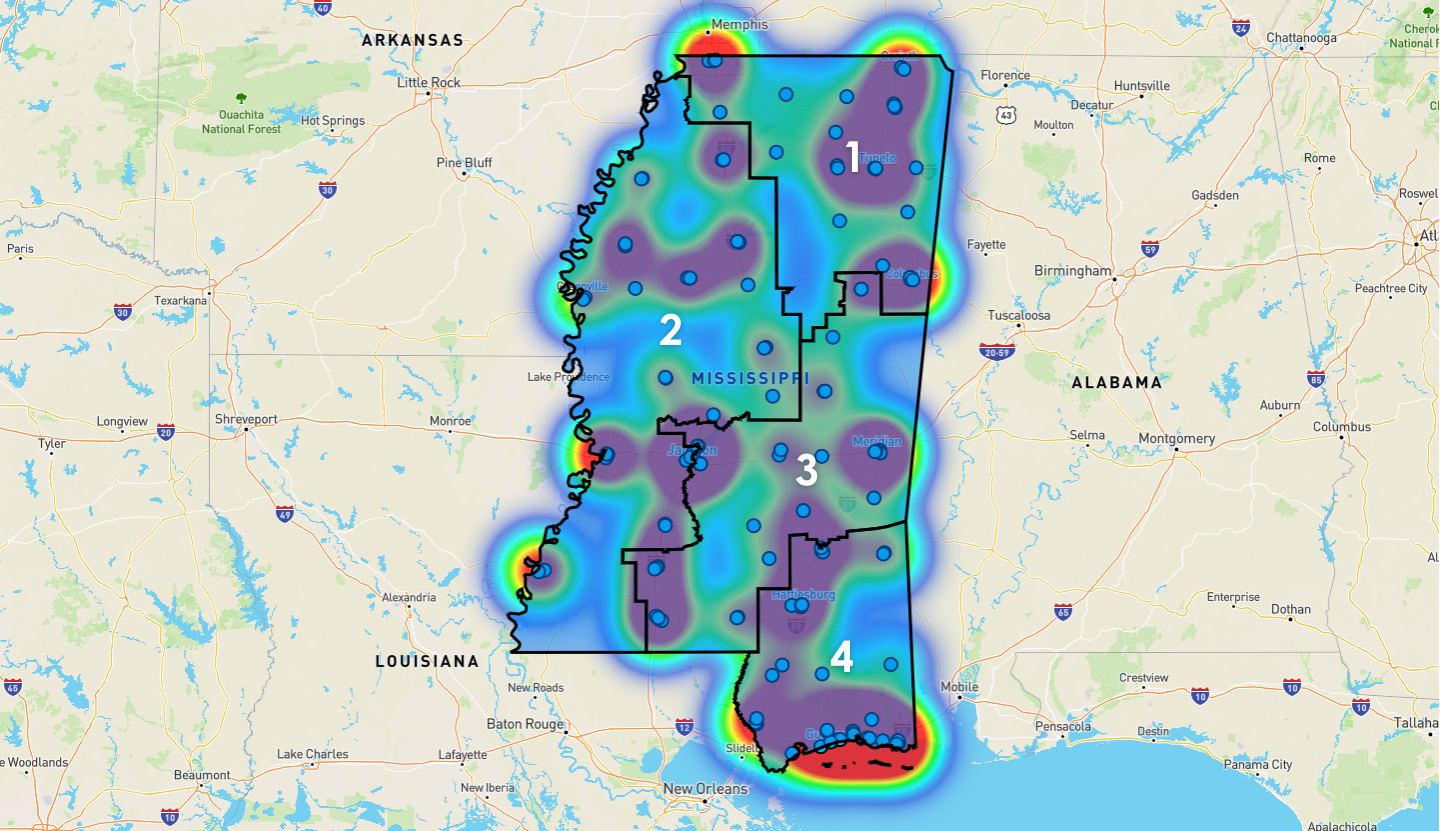 Mississippi Congressional District Map - Rent-to-Own Locations